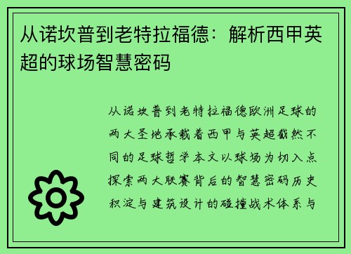 从诺坎普到老特拉福德：解析西甲英超的球场智慧密码