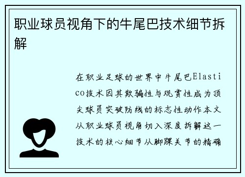职业球员视角下的牛尾巴技术细节拆解